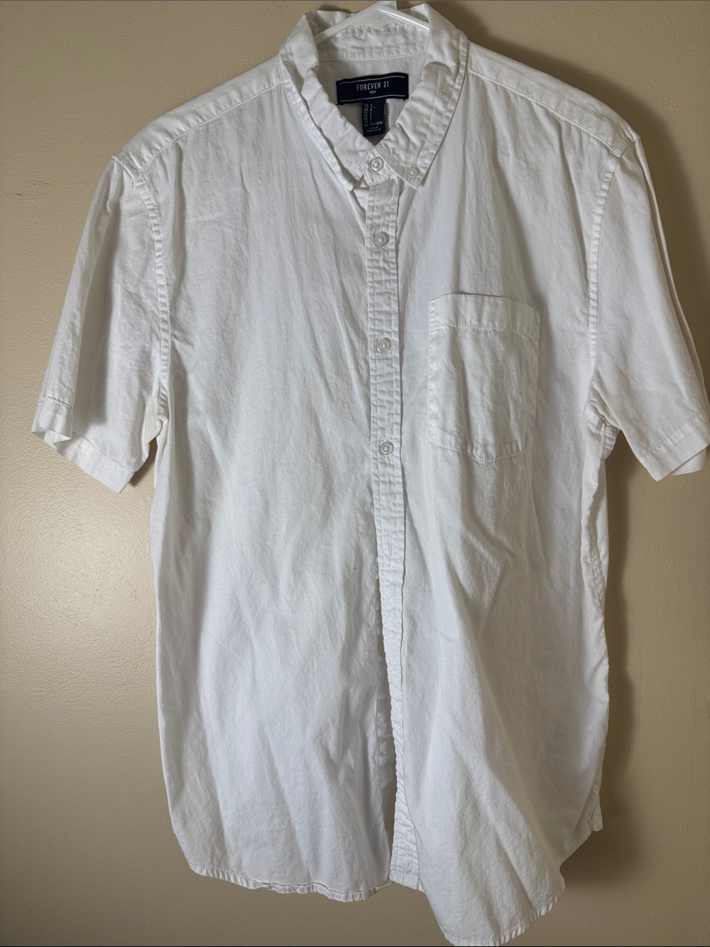 Forever 21 Men's White Short-Sleeve Button-Down Shirt